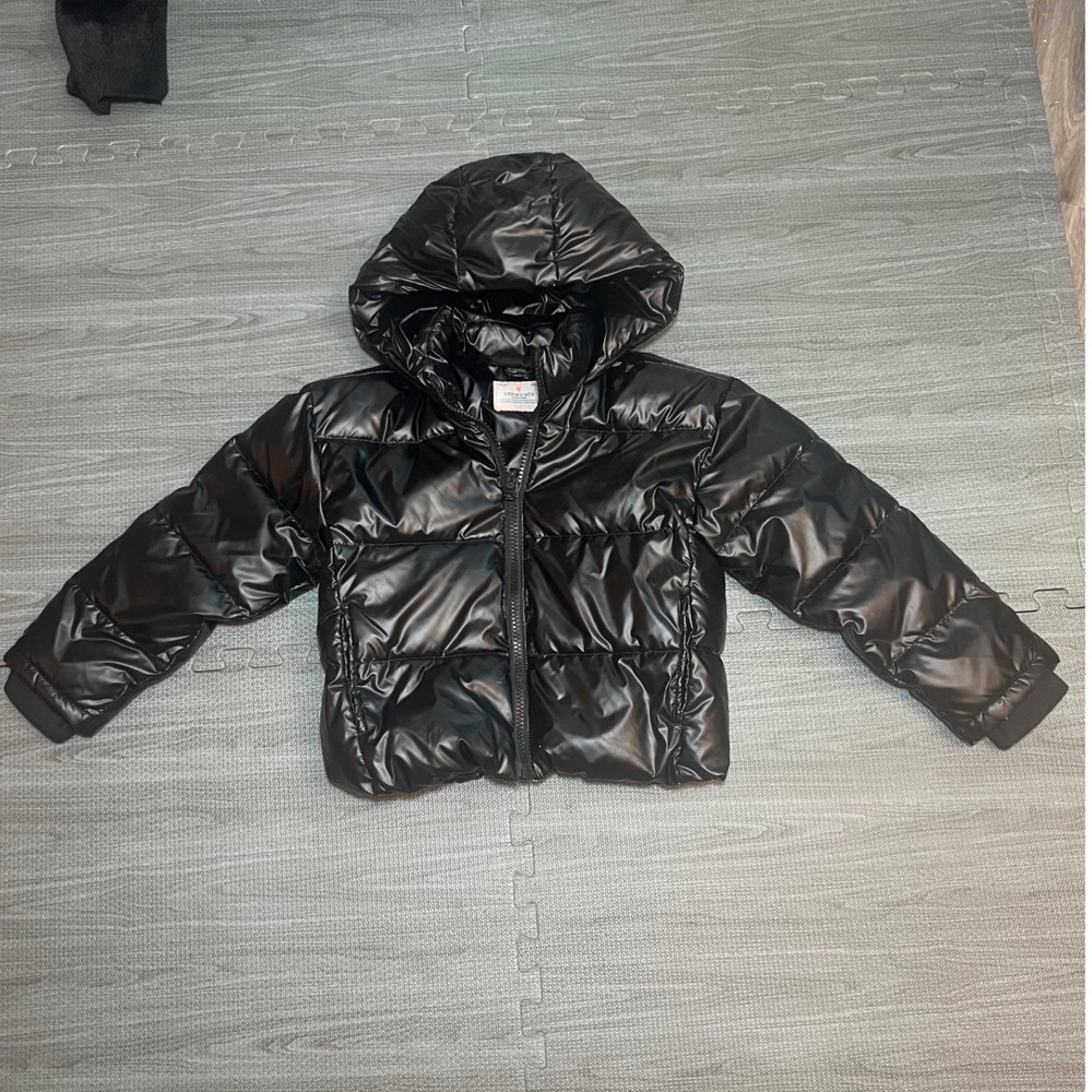 Crewcuts J Crew Kids Girls Shiny Black Primaloft Puffer Jacket Hooded Size M 8-9